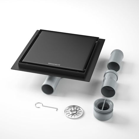 Caniveau de douche en acier inoxydable, 20 cm 2 en 1 carrelable avec siphon 360°, évacuation de sol carrée avec joint d’étanchéité et filtre à cheveux amovibles et nettoyables, 2 adaptateurs d (1/5)
