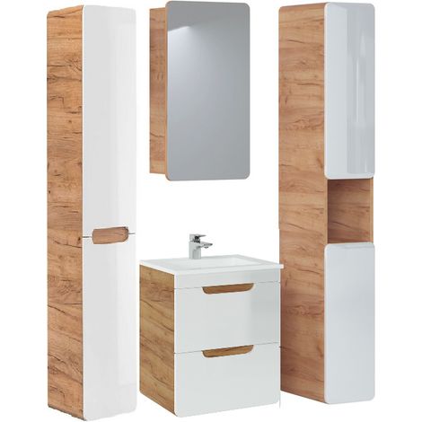 Ensemble salle de bain avec meuble vasque 50 cm + cabinet miroir + colonnes - Archipel White - Livraison gratuite (1/5)