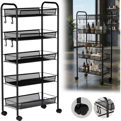Chariot de coiffure et d'esthétique pour spa, étagère mobile sur roulettes pour salon, noir (1/5)