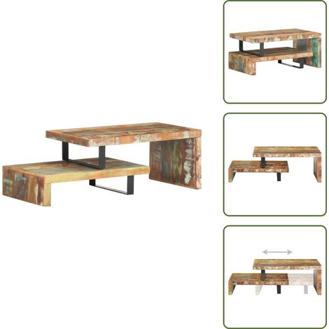 2-tlg. Couchtisch-Set Recyceltes Massivholz - Couchtisch - Holzmöbel - Recyceltes Holz - Vintage Stil - Wohnzimmer Dekoration (1/5)