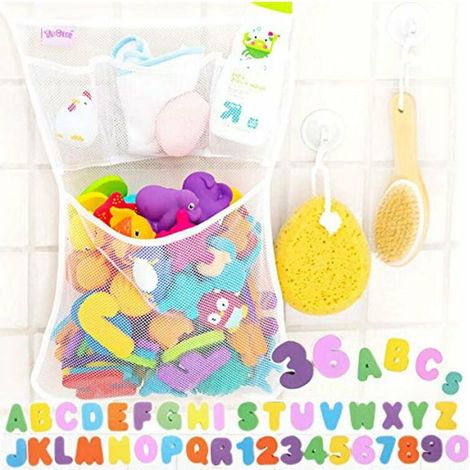 royaluxe - pour bébé baignoire salle de bain maille jouet sac de rangement organisateur ventouse support maille stockage maille jouet sac de rangement avec 26 pièces alphabet anglais jouets (1/5)