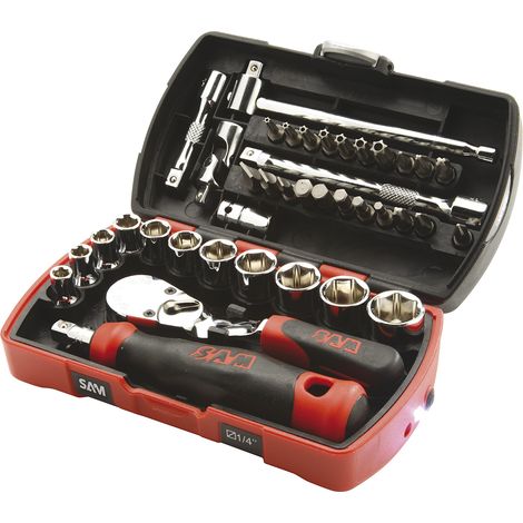 Sam Outillage – Coffret multi-outils 39 pièces 1/4'' – Douilles en chrome – Mallette compacte avec éclairage intégré – Pour ingénieurs (1/6)