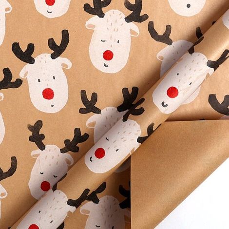 Rouleaux de papier cadeau de Noël - 43 cm x 3 m/rouleau - Parfaits pour emballer les cadeaux de Noël et décorer les fêtes. Joli motif de cerfs. (1/5)