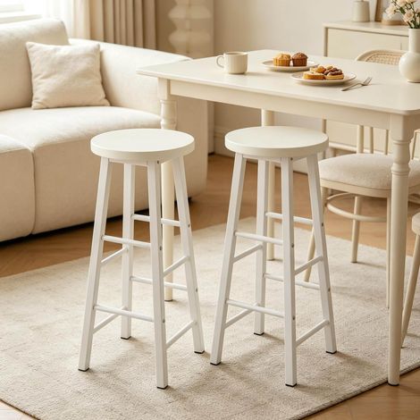 Taburetes de bar, lote de 2, blanco, asiento MDF, estructura metálica, 71 cm, OKMYHOME (1/4)