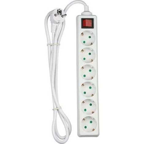 V-TAC VT-1116 Multipresa ciabatta 6 posti EU standard 16A cavo 1,5mt interruttore luminoso - sku 8769 (1/6)