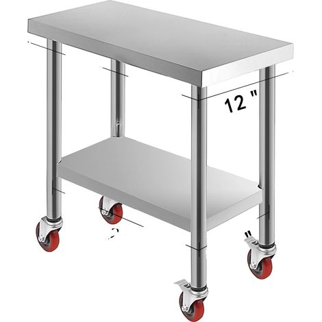 Tavolo da preparazione, in acciaio inox, con ripiani regolabili, 76 x 30 cm. (1/2)