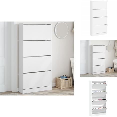 Armoire à chaussures 4 tiroirs rabattables blanc 80x21x163,5 cm - Meuble Chaussure - Étagère Chaussure - Range Chaussures - Armoire À Chaussures - Meuble Entrée (1/5)
