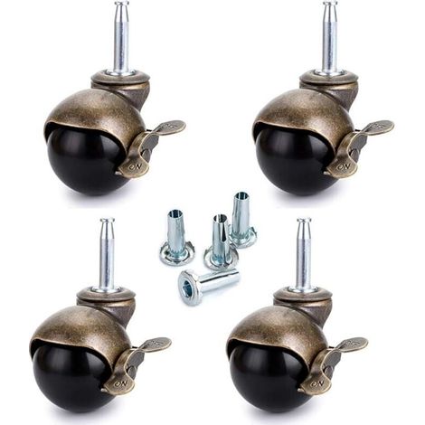 Bronze Ball Bearing Casters, Furniture Casters with Bushings, Round Ball Casters with Brake, Replacement for Furniture, Sofas, Chairs, Cabinets, Set of 4 (1/5)
