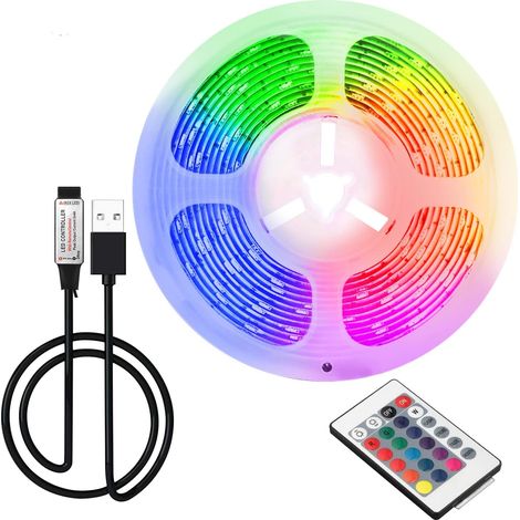 Bande LED USB 5 m, 5 volts RGB 3535, télécommande 24 touches, décoration intérieure DIY, pour rétroéclairage TV (1/5)