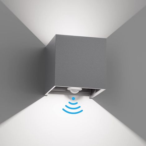 Applique murale 12W avec détecteur de mouvement, faisceau de lumière réglable IP65 6000K applique murale blanc froid à l'extérieur pour couloir de cage d'escalier, gris foncé (1/5)