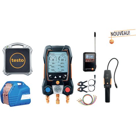 Kit attestation de capacité R32 – Manomètre froid testo 550s – Détecteur de fuite testo 316-3 – Balance connectée testo 560i