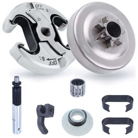 Pignon et Embrayage pour Husqvarna 345 445 340 450, Pignon de Chaîne .325'' pas 6 dents + Tambour d'embrayage + Roulement Pièces de Rechange Tronçonneuse Accessoire Kit 8 en 1