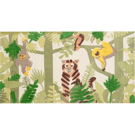 Alfombra de algodón verde amarillo marrón 80 x 150 cm jungla Janhto (1/5)