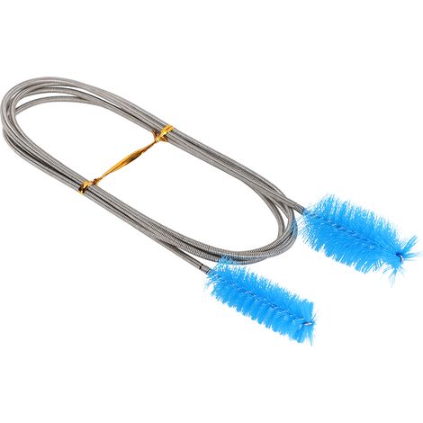 Brosse de nettoyage flexible pour tuyau, brosse à ressort pour pompe à filtre en acier inoxydable, brosse double embout (bleue) (1/5)