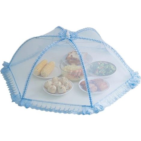 Filet alimentaire extérieur bleu, 1 pièce, ouvert à 80 cm de diamètre, couvercle alimentaire anti mouches des fruits, couvercle alimentaire en maille pliable réutilisable, adapté aux accessoires de (1/4)