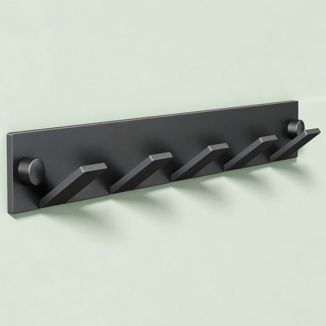 Mai & Mai Kleiderhaken Wandgarderobe Wandhaken aus Edelstahl mit 5 Haken Garderobenleiste Garderobenhaken 30cm Matt schwarz Stalo-03