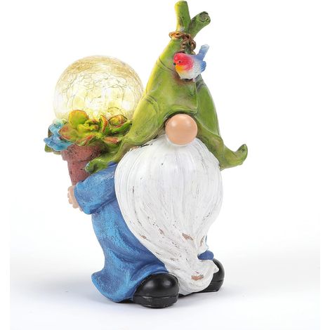 Nain De Jardin - Statue Solaire En Résine Avec Globe Lumineux LED - Décoration Extérieure Pour Pelouse, Patio, Entrée - Lot De 1 (1/5)