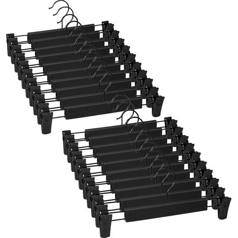 Juego de 20 perchas para pantalones y faldas, con 2 pinzas antideslizantes ajustables, para colgar pantalones, calcetines y faldas - Negro (1/4)