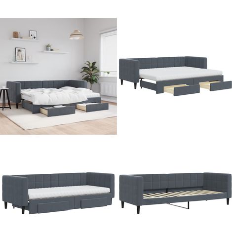 vidaXL Tagesbett Ausziehbar mit Schubladen Dunkelgrau 80x200 cm Samt (1/5)