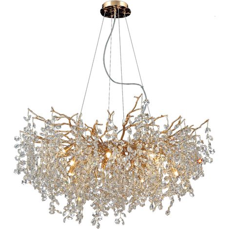 Lampada da soffitto de ampezzo 11xg9 a.reg.xd.100cm con vetro trasparente e montatura placcata oro