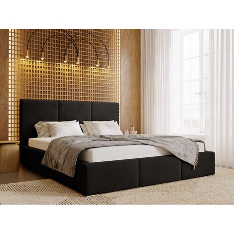 Lit rembourré avec rangement 120x200 velours noir Lincoln (1/5)