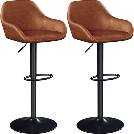 Yaheetech – Lot de 2 tabourets de bar pivotants réglables en hauteur – Revêtement similicuir PU – Dossier rembourré – Capacité 136 kg – Brun rustique