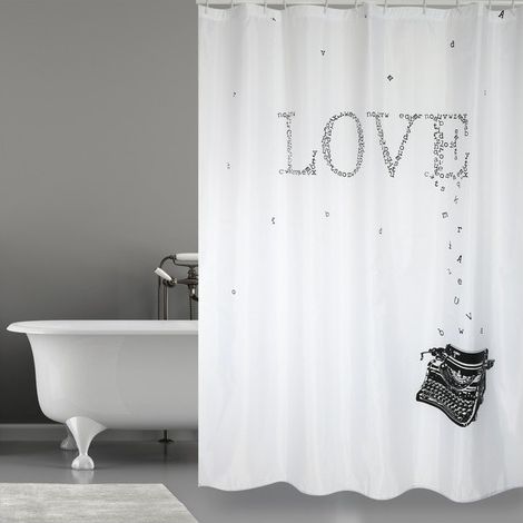 Cortina de ducha Poliéster TIPO WRITER 180x200cm CALIDAD PREMIUM Blanco y Negro - Anillas incluidas MSV (1/4)