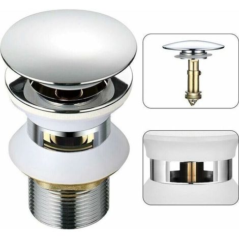 Bonde Universel Lavabo Trop-Plein Pop-Up Automatique Push Open Click Clack pour Salle de Bain 1-1/4 en Laiton Chromé (1/4)