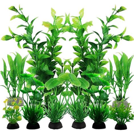 10 pièces Décoration aquarium, Plantes artificielles vertes, Socle stable, Cachettes poissons crevettes, Eau douce et mer (1/5)