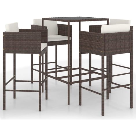 Maison Exclusive - 5-tlg. Gartenbar-Set mit Kissen Poly Rattan Br