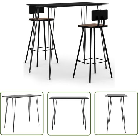 The Living Store 3-tlg. Bar-Set Schwarz - Esszimmerstuhl - Barhocker - Bartisch - Kücheninsel - Wohnzimmer Dekoration (1/5)