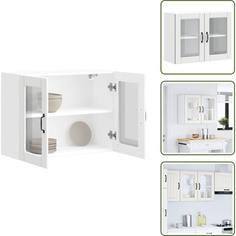 Küchen-Hängeschrank mit Glastür Lucca Weiß Holzwerkstoff - Küchen-Wandschrank - Küchen-Wandschränke - Wandschrank Küche - Küchenschrank (1/5)