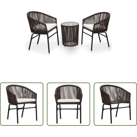 Bistro extérieur - Ensemble de bistro 3 pcs avec coussins Rotin PE Marron (1/5)