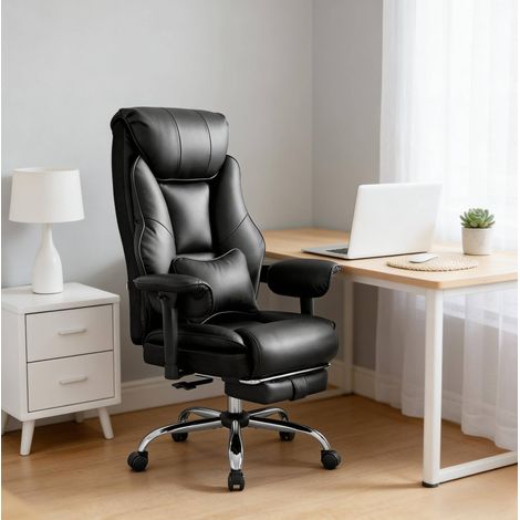 Silla de oficina 77x71x118-125.5 cm negra en PU y metal con respaldo ergonómico y reposapiés (1/5)