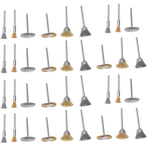Kit de 36 brosses à fil métallique pour polissage, formes variées (plate, bol, stylo) pour accessoires de nettoyage et ponçage. (1/5)