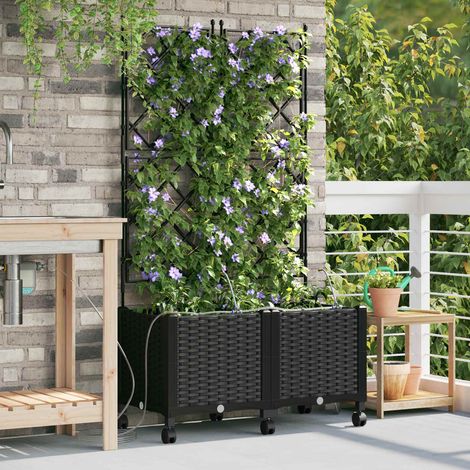 vidaXL Garten Blumenkübel mit Bewässerung und Rädern 2 Stk. Schwarz PP (1/5)