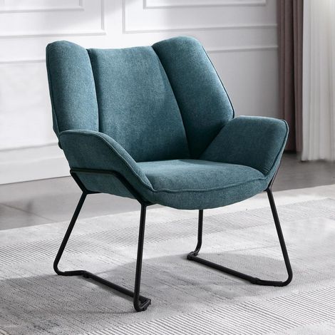 Loungesessel Chenille Blau mit Metallbeinen, gepolsterter Lesesessel (1/5)
