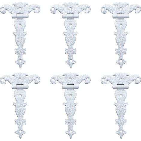 Cerniere antiche in lega di zinco - Cerniere decorative retrò intagliate - Cerniere a T per porte, armadi, portagioie - Bianche, 6 pezzi (1/5)