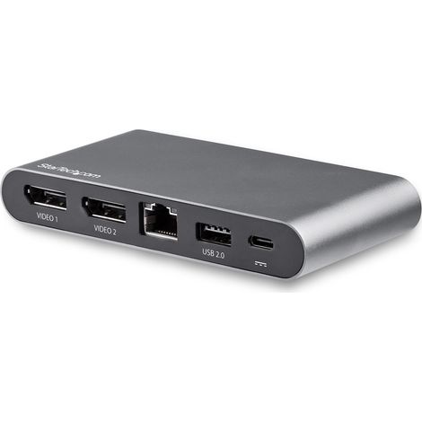 StarTech.com Dock USB-C à double affichage Displayport 4K - Mini Station d'Accueil - Power Delivery Passthrough 100 W - GbE - Hub USB-A 2 Ports - Adaptateur Multiport USB Type C - Câble 1m