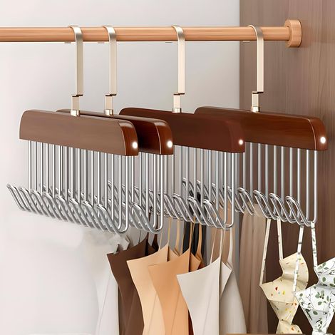 Porte-Ceintures - Porte-Cravates en Bois avec 8 Crochets Pivotants 360° - Organiseur d'Armoire pour Ceintures Cravates Sous-Vêtements Écharpes - Lot de 4 (1/5)