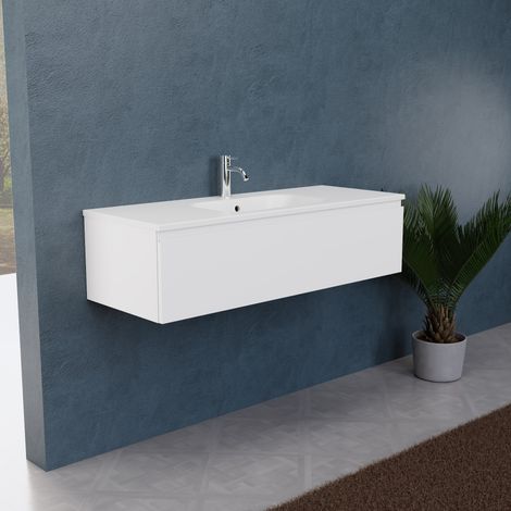 Inda - Meuble de salle de bain L.120 avec vasque mate / Blanc mat (1/5)