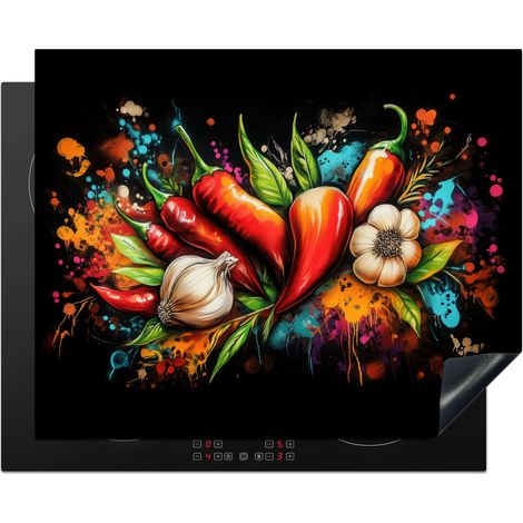 Induction Hob Protector Vegetable - Pepper - Garlic - Graffiti - Paint - Colorful 65x52 cm
