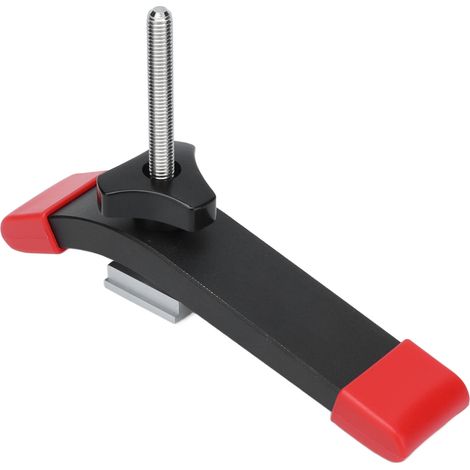 Ensemble d'outils à main pour menuisier, comprenant une pince de fixation pour rail en T, une scie à bois et un gabarit de maintien fixe anodisé. (1/5)