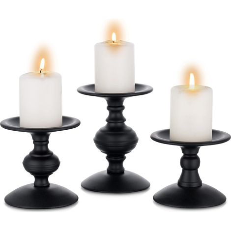 Métal Bougeoire Decoratif Lot de 3 Porte Bougie Vintage Vieilli Rétro Mat Noir Bougeoir Chandelier Pièce Maîtresse Ornements pour Table à Manger à Café Manteau Cheminée Décor (1/5)