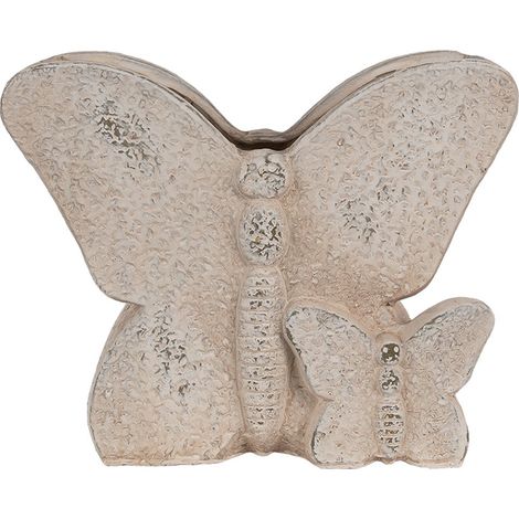 Cache-pot décoratif en forme de papillon en pierre beige pour terrasse et fenêtre 24x10x19 cm - PANGIVO (1/4)