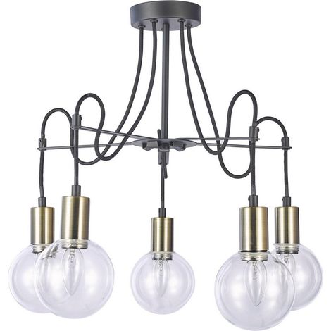 Italux Gianni - Plafonnier affleurant moderne bronze antique, noir à 5 lumières avec abat-jour en verre, E14