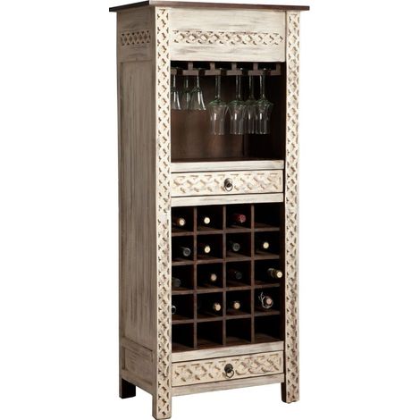 Weinregal Mango / Akazie 60x36x140 weiß gewachst CASTLE-ANTIK 219