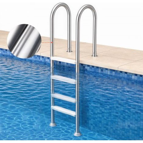 Échelle de Piscine en Acier Inoxydable avec 2 Rampes, 4 Marches Antidérapantes, Capacité de Charge 120 kg, pour Piscines Creusées de 137 cm, de Terrasse, Jardin, Maison, Intérieur, Extérieur (1/3)