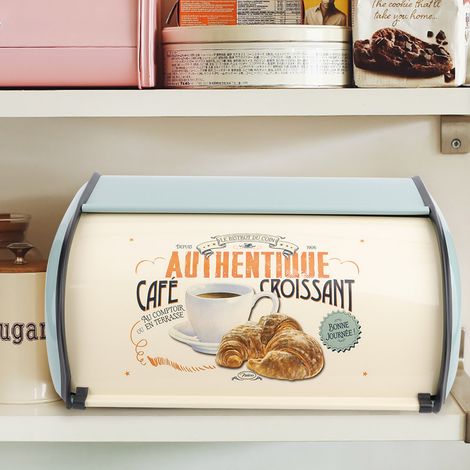 Boîte à pain métallique grande capacité, organisateur de rangement de cuisine (bleu) (1/5)