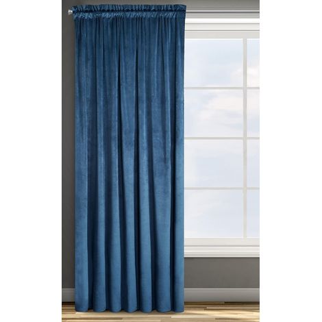 Design91 Rosa Rideau en Velours Doux Uni Opaque avec Galon Fronceur - 1 Unité, Moelleux, Panneau Drapé, Classique, Élégant, Salon, Chambre, 200 g/m², 140x270 cm, Bleu Foncé (1/5)